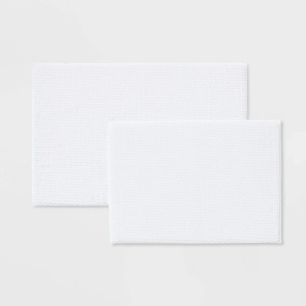 Threshold Bath Mat White Fuzzy Foam Bath Rug Tub and‎ Sink Set